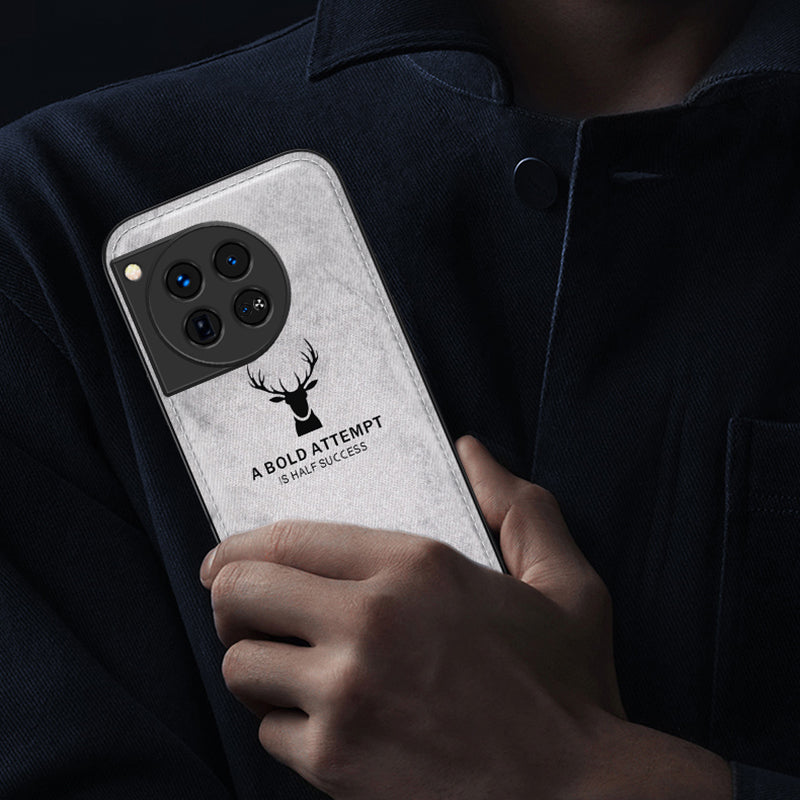 For OnePlus 12 5G Deer Pattern Case Cloth Texture TPU+PC+PU Leather Phone Cover - Black For OnePlus 12 5G Deer Pattern Case Cloth Texture TPU+PC+PU Leather Phone Cover - Black
